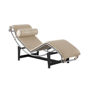 Chaise Lc-4 Cromada Em Couro Natural Bege Cor Bege