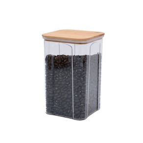 Pote de acrílico 1,4L com tampa de bambu transparente quadrado - Oikos