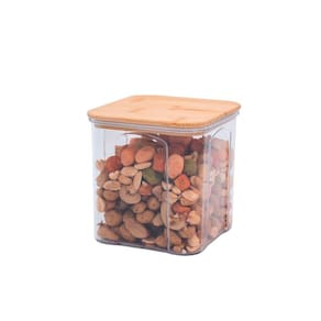 Pote de acrílico 900ml com tampa de bambu transparente quadrado - Oikos