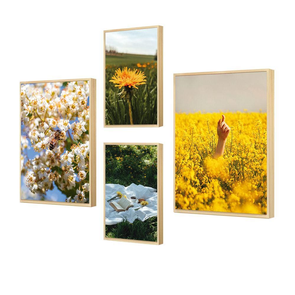 Kit 4 Quadros Decorativos Arvore Xícara Café Flores Verde