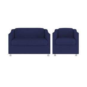 Kit Poltrona Tilla Recepção + Namoradeira Sala, Quarto Suede azul Marinho
