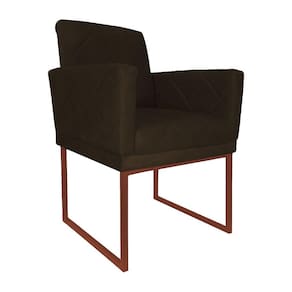 Poltrona Decorativa Klara Suede Marrom Base De Ferro Cobre - Vallisa Decor