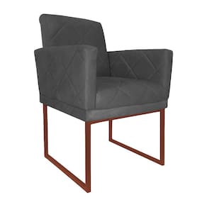 Poltrona Decorativa Klara Suede Cinza Base Metálica Cobre - Vallisa Decor