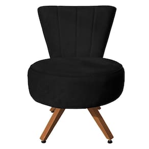 Poltrona Cadeira Decorativa Costurada Elegância Veludo Preto Base Giratória Castanho - Pallazio