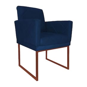 Poltrona Klara Suede Azul Marinho Base De Ferro Cobre - Vallisa Decor