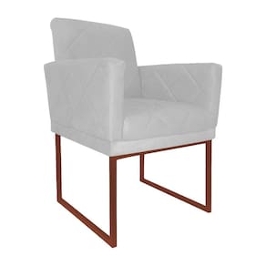 Poltrona Klara Suede Branco Base Metálica Industrial Cobre - Vallisa Decor
