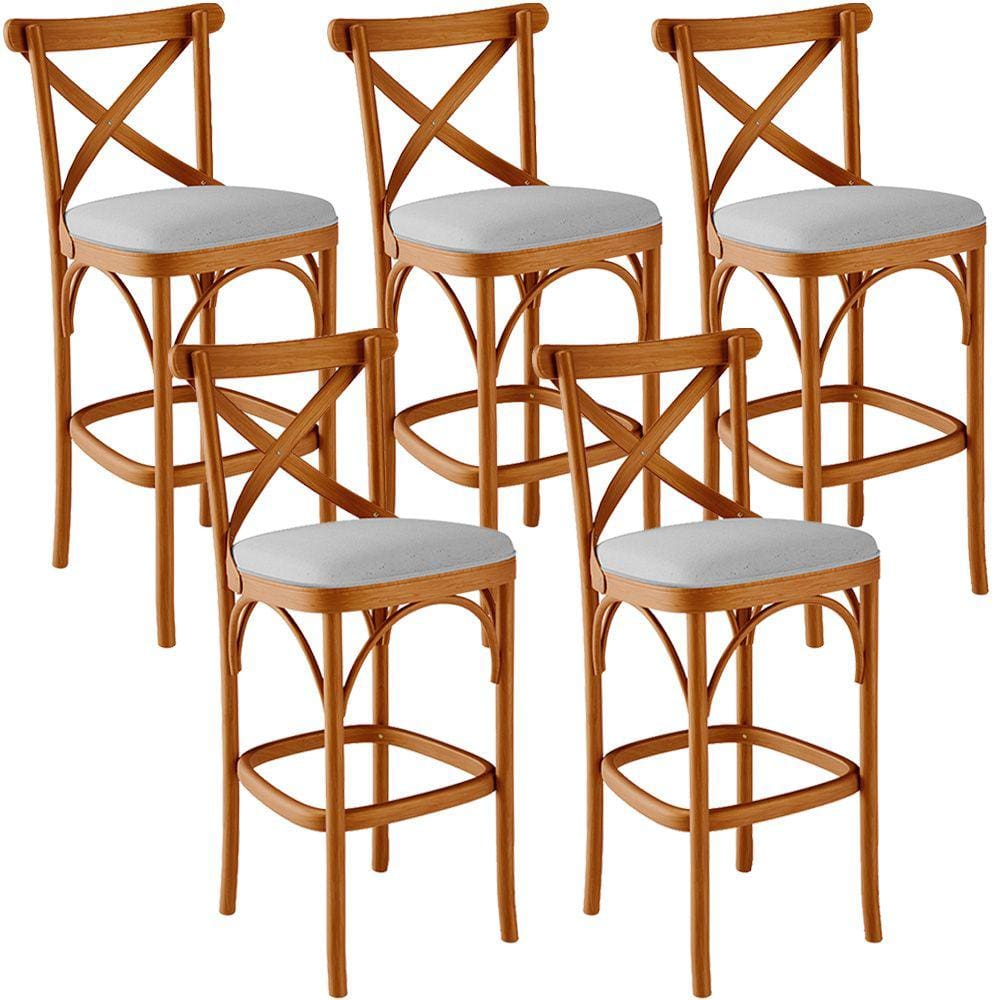 Kit 05 Banquetas Altas Cozinha Bancada Bar Sala de Jantar Estofada Ávila L02 Linho Cinza - Lyam