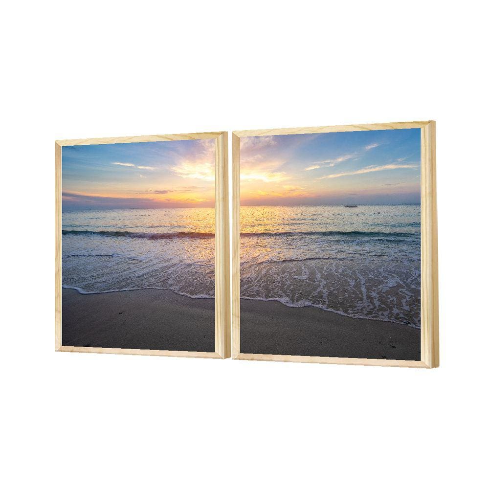 Dupla de Quadros Decorativos Paisagem Praia Mar Horizonte