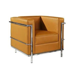 Poltrona Le Corbusier Cromado Em Sintético Caramelo Cor Amarelo