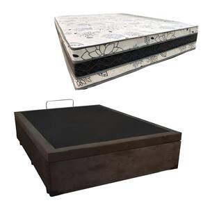 Cama Base Box Baú Casal Super Confort Suede Marrom + Colchão Casal Super Confort D33 28x138x188
