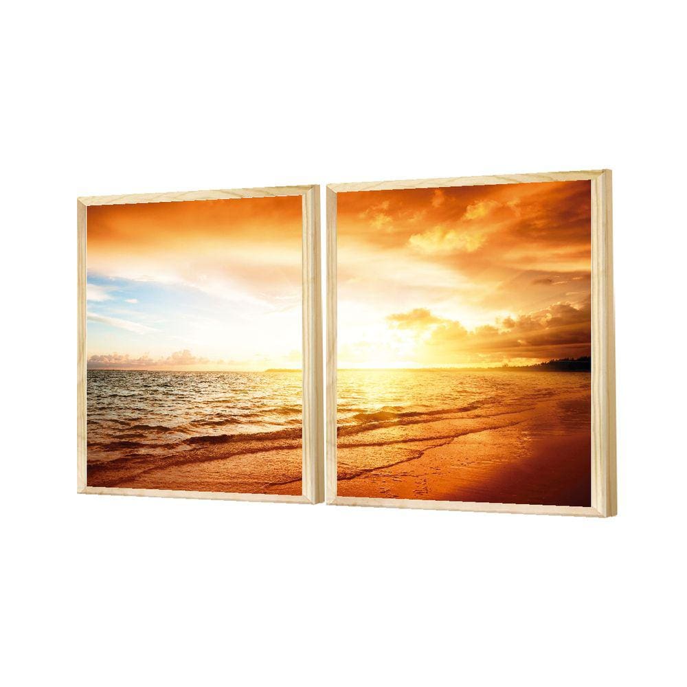 Dupla de Quadros Decorativos Paisagem Praia Mar Natureza
