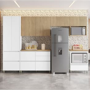 Cozinha 6 Peças 7 Portas 7 Gavetas Nichos Forno Rainha 100% Mdf Branco/Marrom