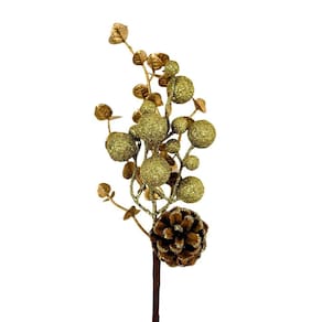 Galho Cereja Dourado 31X11X10Cm Folhagem De Natal