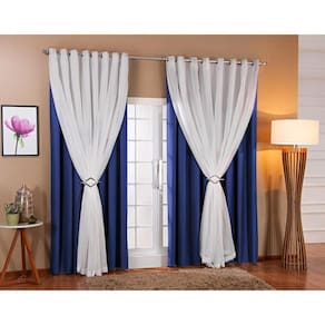 Cortina Voil Forro Blackout Tecido 3,00X2,30 Azul/Branco