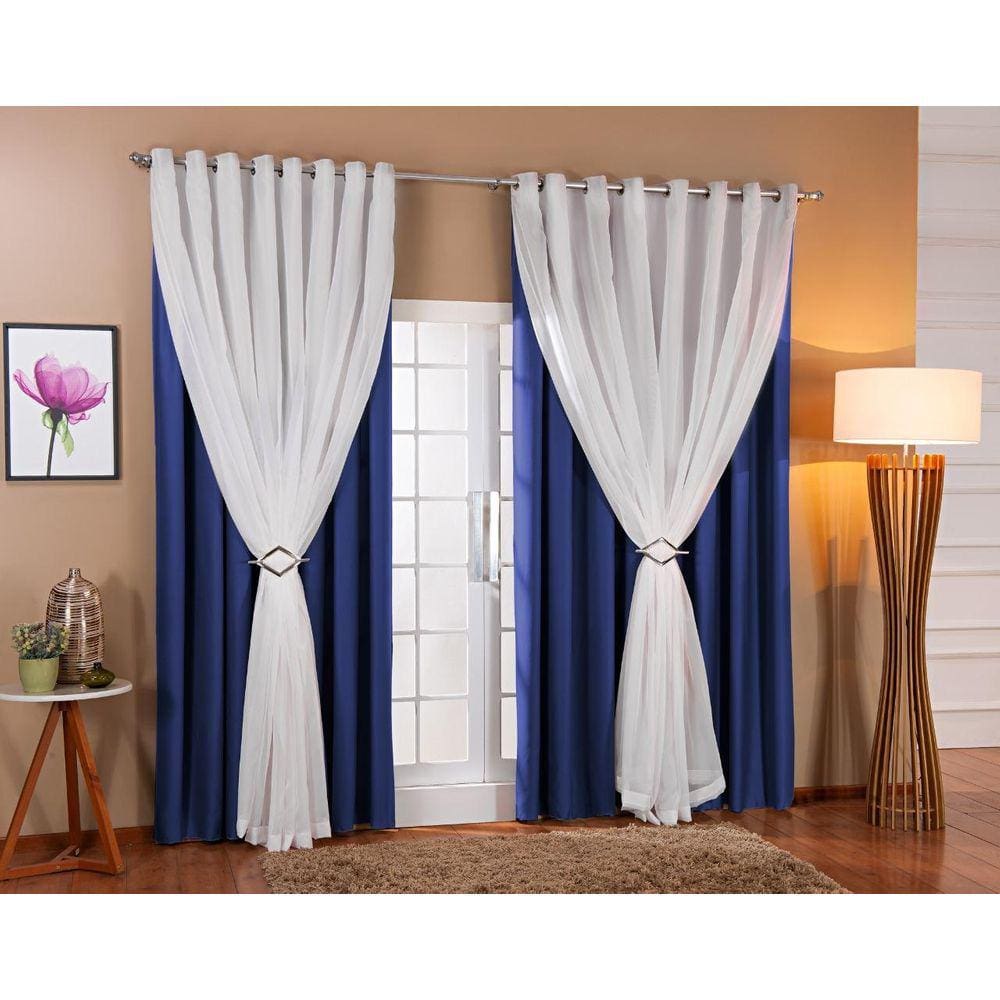Cortina Voil Forro Blackout Tecido 5,00X2,60 Azul/Branco