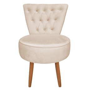 Poltrona Cadeira Decorativa Capitonê Elegância Veludo Pés Palito Castanho - Pallazio Bege
