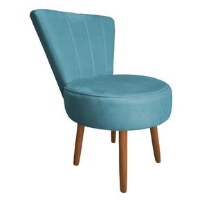 Poltrona Cadeira Decorativa Costurada Elegância Veludo Pés Palito Castanho - Pallazio Azul Turquesa