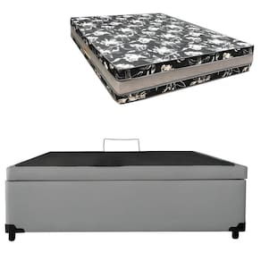 Cama Base Box Baú Casal Super Black Sintético Cinza + Colchão Casal Super Black D33  28x138x188