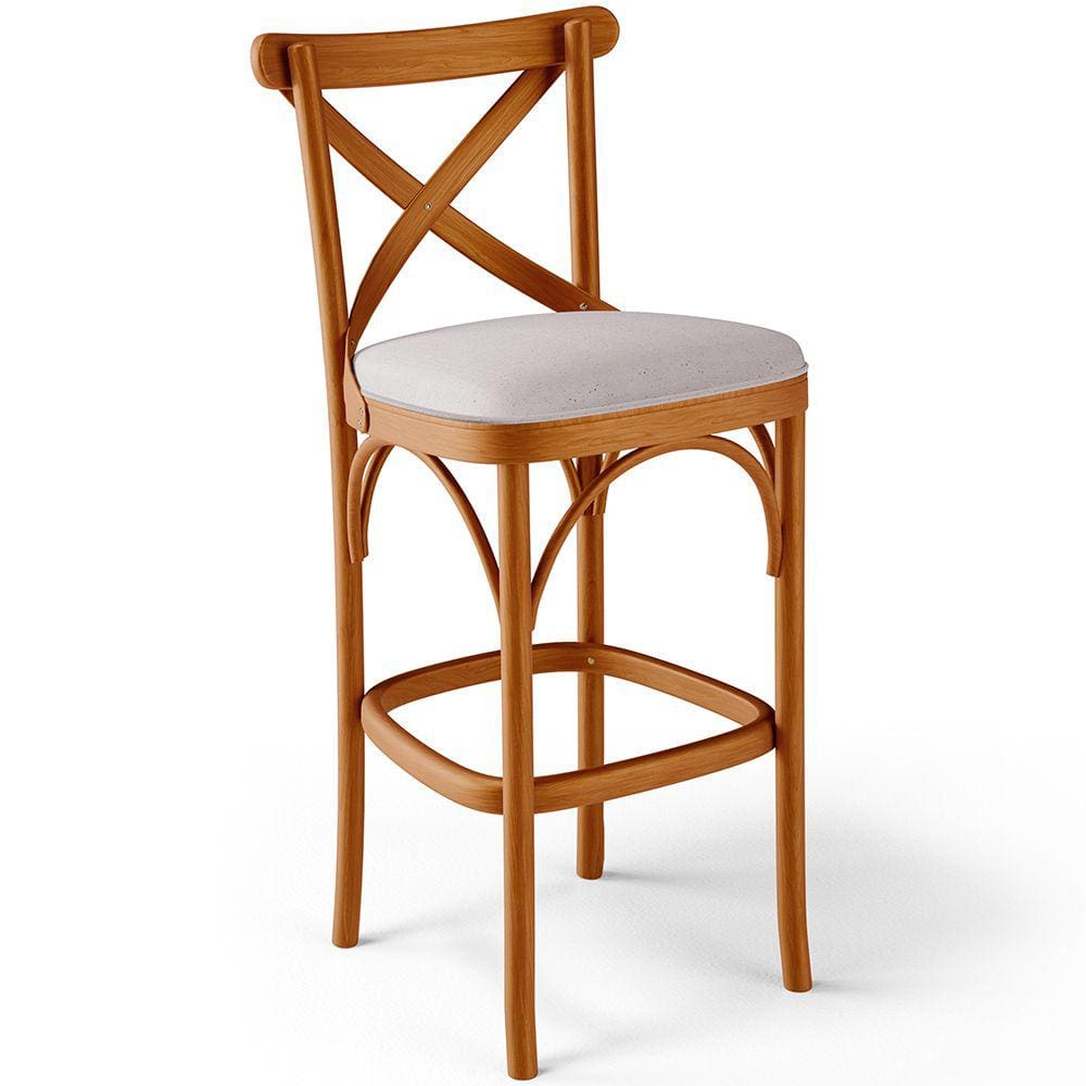 Banqueta Alta Cozinha Bancada Bar Sala de Jantar Estofada Ávila L02 Linho Bege - Lyam