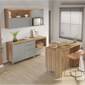 Cozinha 6 Peças 4 Portas 7 Gavetas Painel Ilha Marquesa 100% Mdf Marrom/Verde