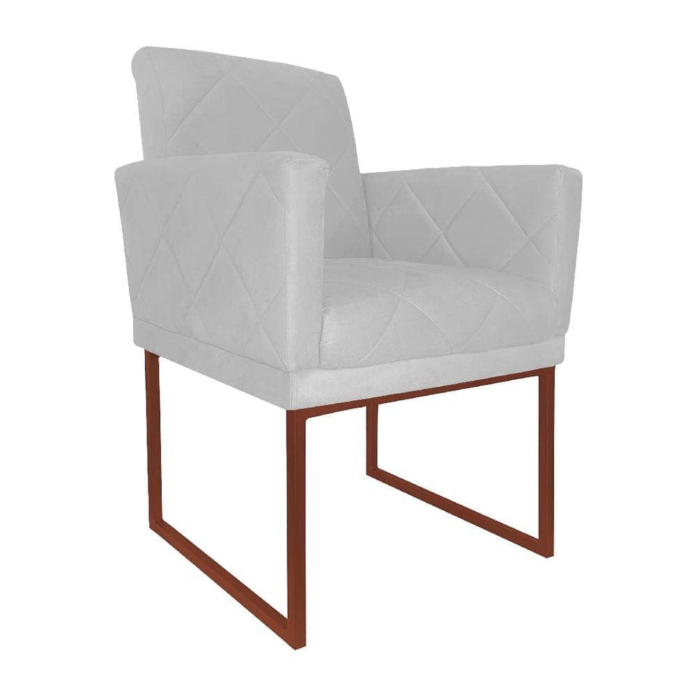 Poltrona Klara Suede Branco Base Industrial Cobre - Vallisa Decor