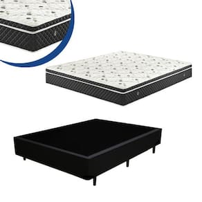 Cama Box Casal Sintético Preto + Colchão Molas Bonnel 50x138x188