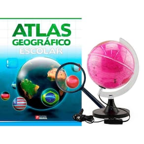Kit Globo Rosa Terrestre 21Cm Led Profissional + Lupa Atlas
