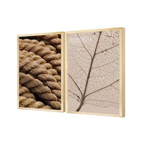 Dupla Quadros Decorativos Corda Elegante Bege Folha Quarto
