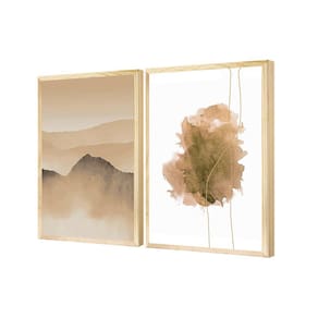 Dupla de Quadros Decorativos Montanha Boho Marrom Escritório