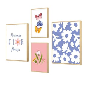 Kit 4 Quadros Decorativos Borboleta Flor Menina Infantil