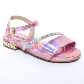 Sandália Infantil Molekinha Holográfica Tira Strass - Rosa