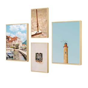 Kit 4 Quadros Vintage Foto Paisagens Antigas Bege Para Sala