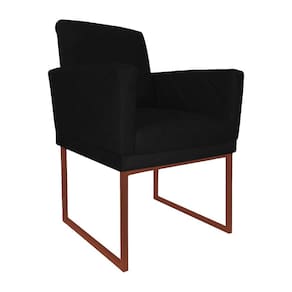 Poltrona Decorativa Klara Suede Preto Base Metálica Cobre - Vallisa Decor