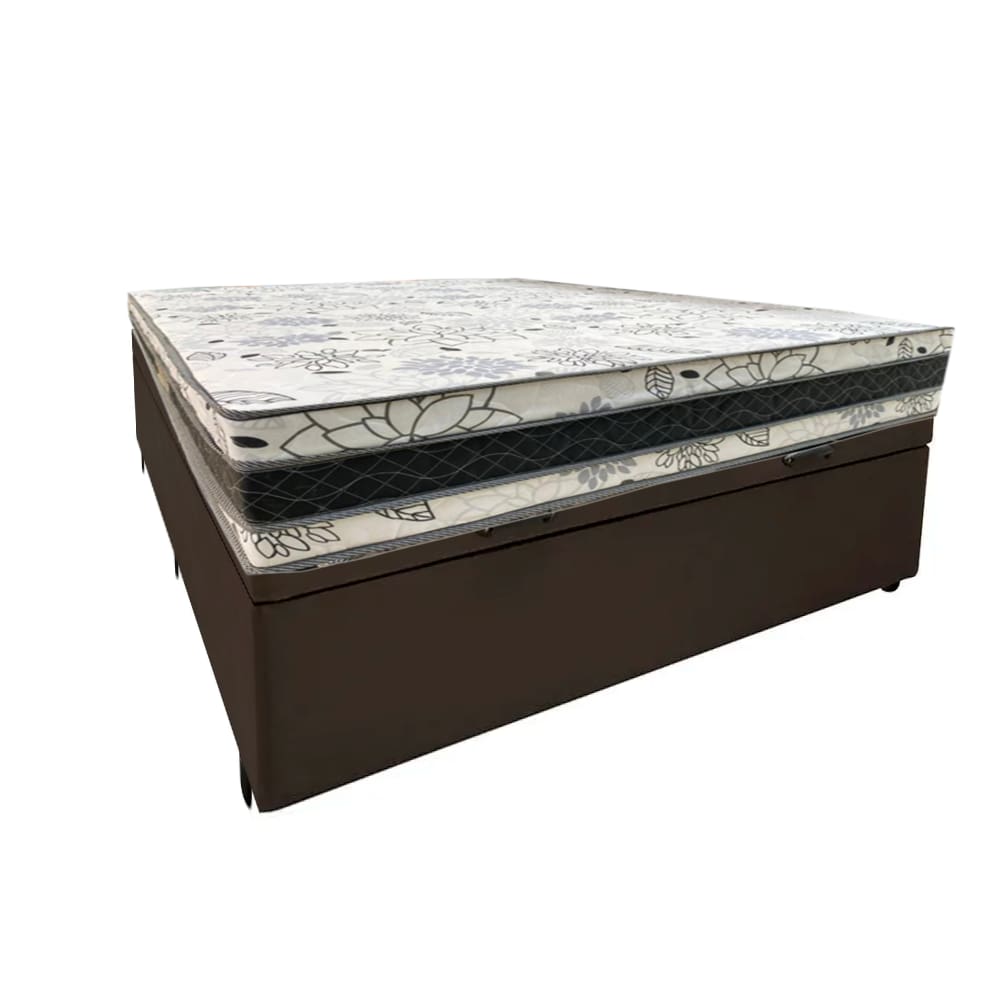 Cama Base Box Baú Casal Super Confort Sintético Marrom + Colchão Casal Super Confort D33 28x138x188