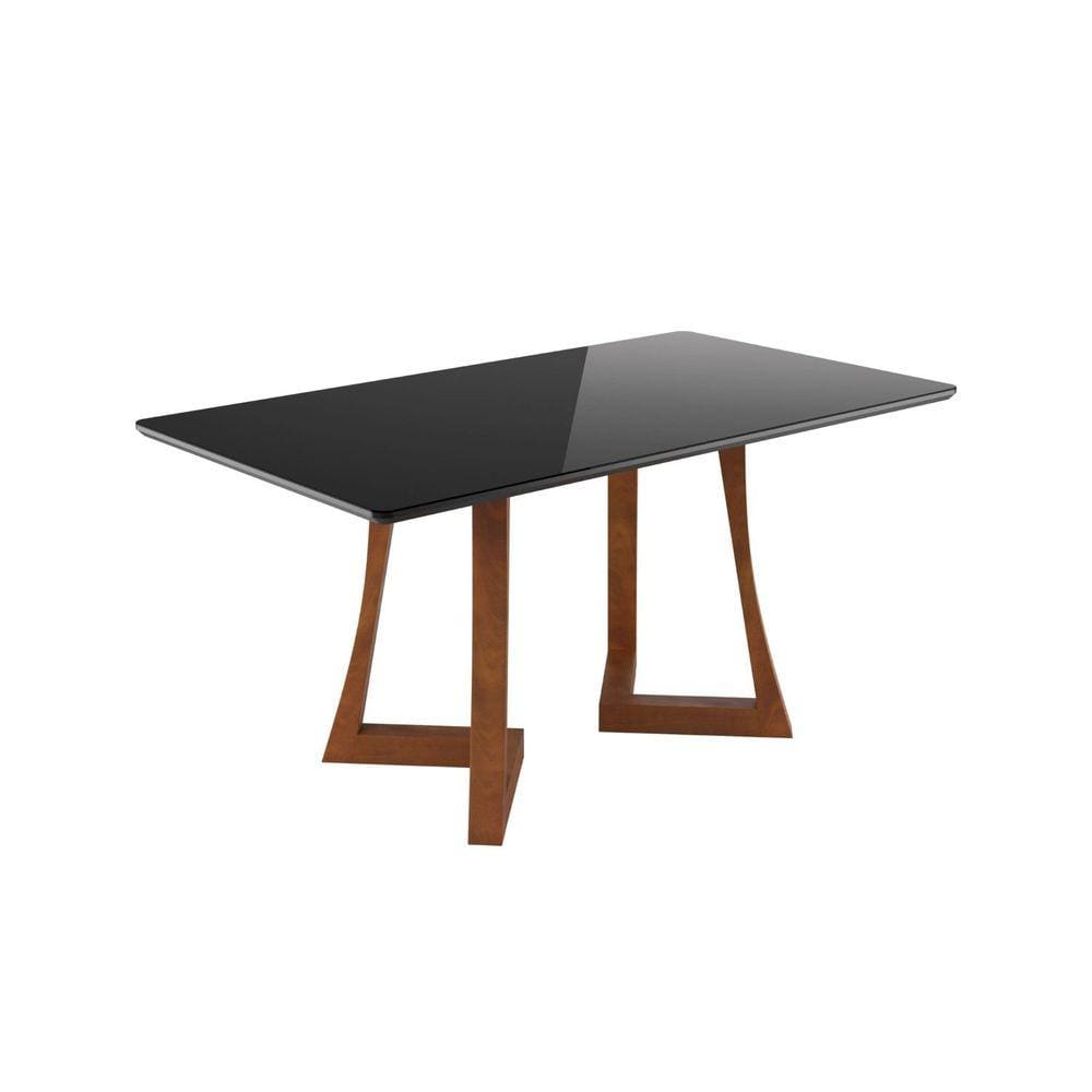 Mesa de Jantar 160x90cm Canto Arredondado com Vidro Anna Ambar/Preto