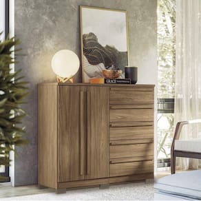 Cômoda 2 Portas 5 Gavetas Málaga Gold com pés Jatoba