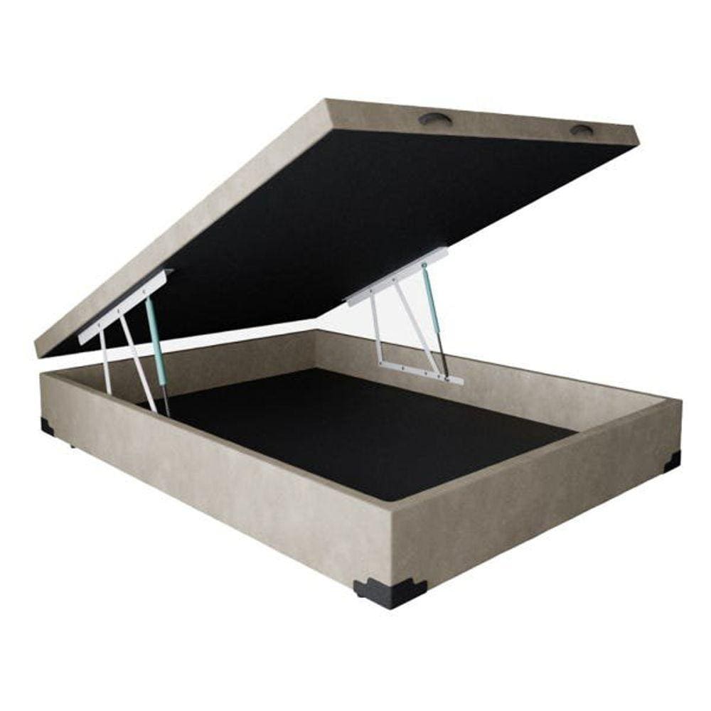 Base Box Baú Casal Suede Bege - 39x138x188