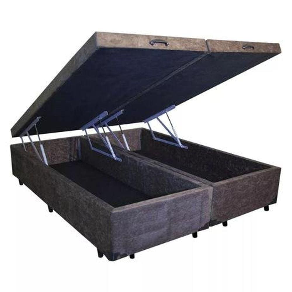 Base Box Baú Casal Bipartido Suede Marrom 39x138x188