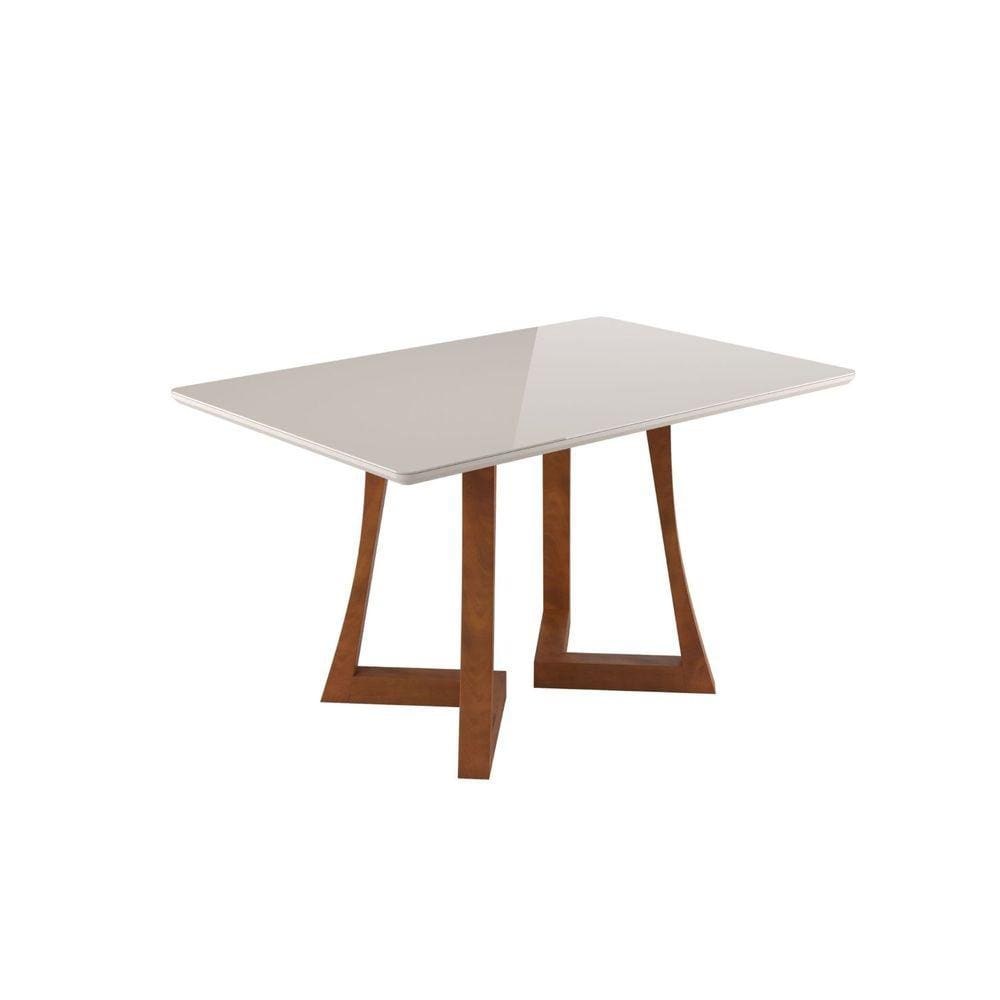 Mesa de Jantar 136x90cm Canto Arredondado com Vidro Anna Âmbar/Off White
