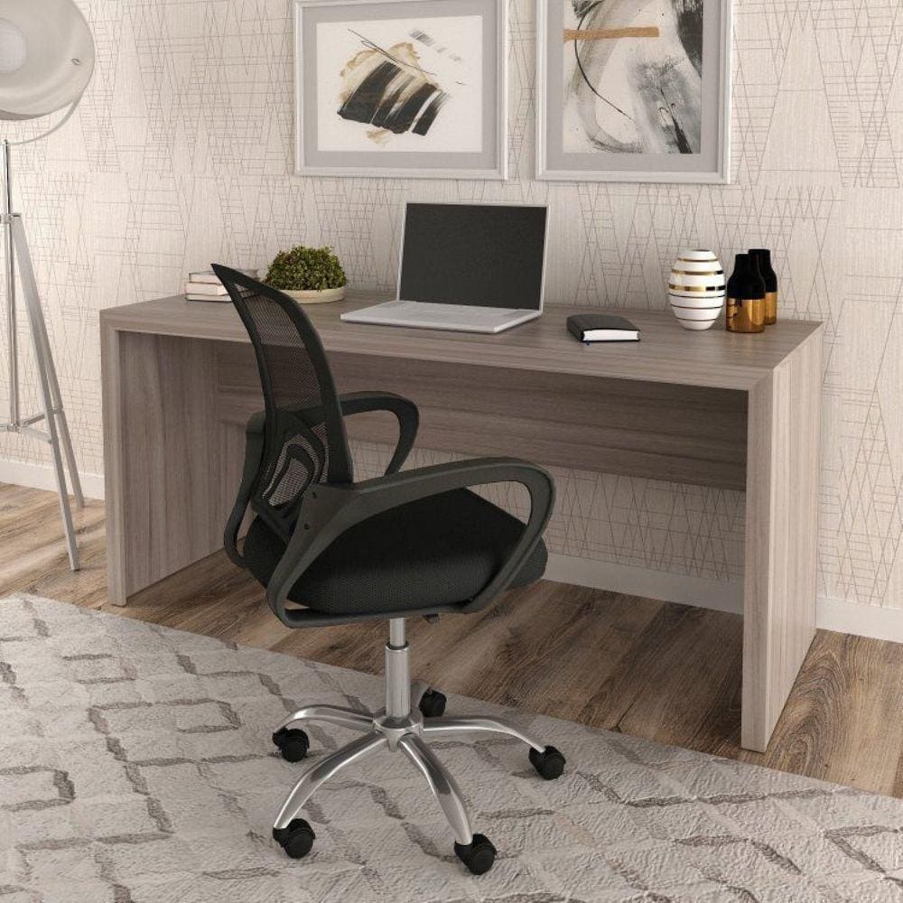 Mesa para Escritório 163cm ME4109 com Cadeira Diretor Tela Mesh Tok 3310 Carvalho/Preto