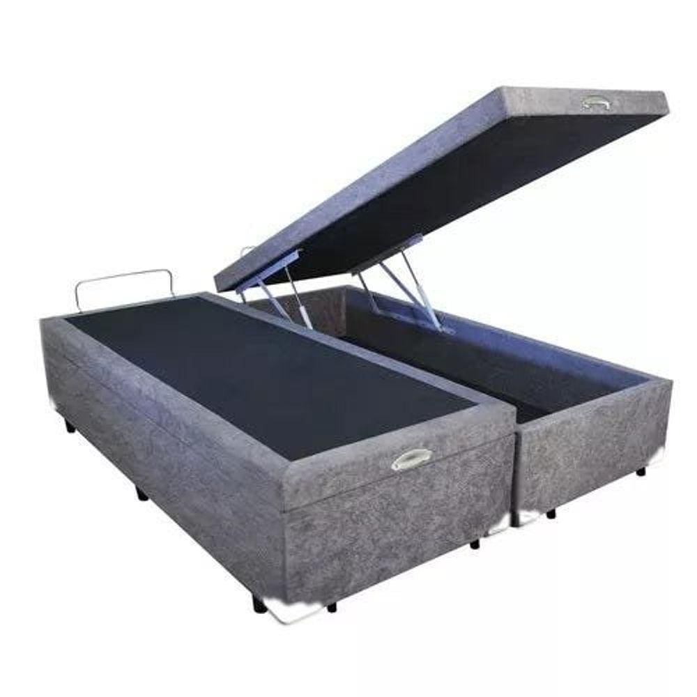 Base Box Baú Casal Bipartido Suede Cinza 39x138x188