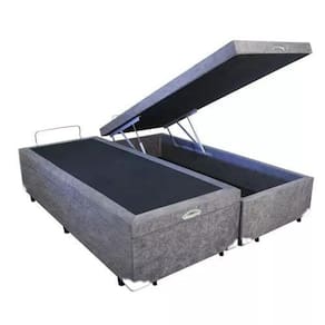 Base Box Baú Casal Bipartido Suede Cinza 39x138x188