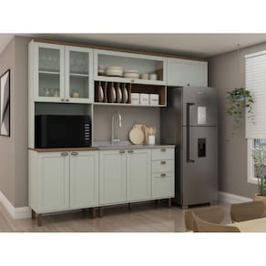 Cozinha Completa com Cristaleira Forno 100% MDF Iluminata Verde Mint/Ébano Fosco