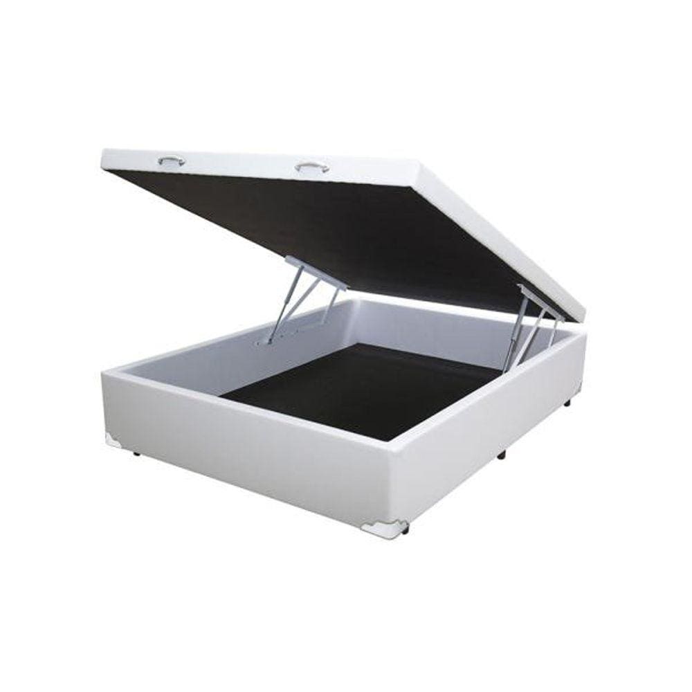 Base Box Baú Casal Sintético Branco - 39x138x188