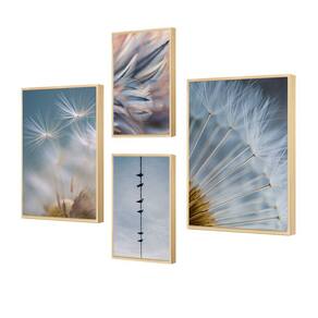 Kit 4 Quadros Decorativos Azul Dente De Leão Flor Natureza