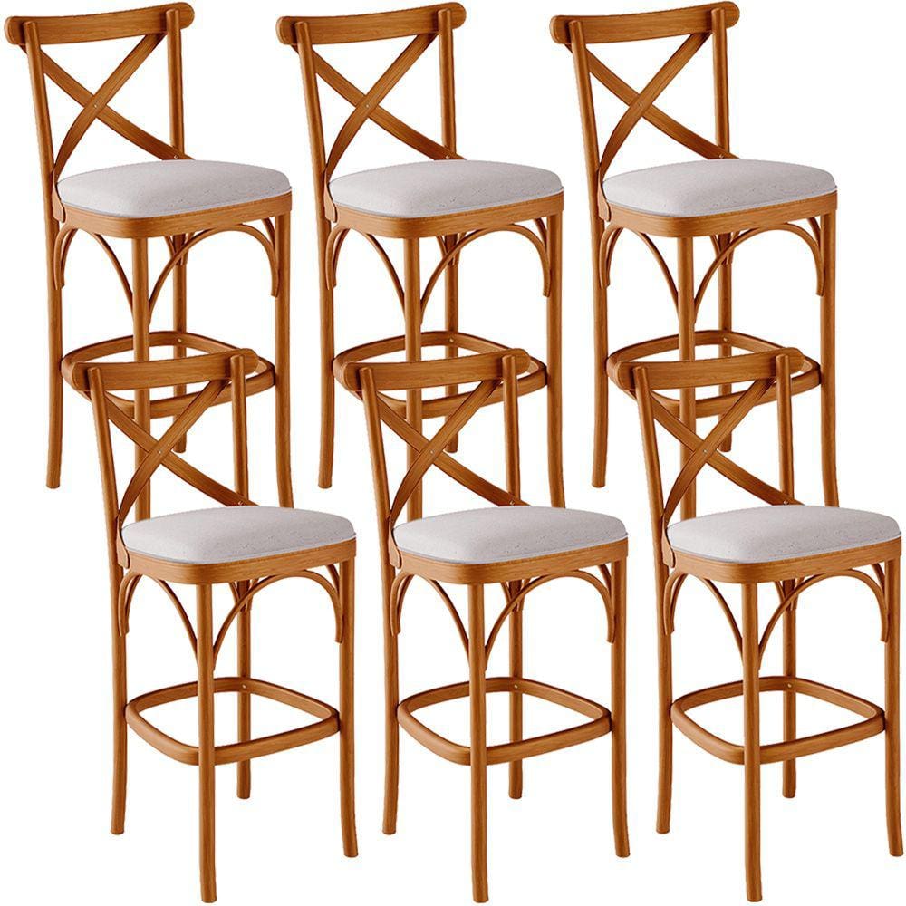 Kit 06 Banquetas Altas Cozinha Bancada Bar Sala de Jantar Estofada Ávila L02 Linho Bege - Lyam