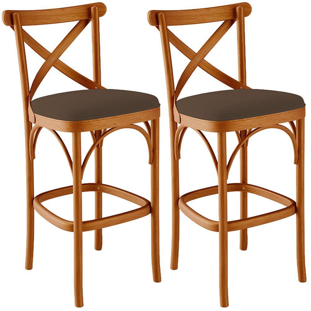 Kit 02 Banquetas Altas Cozinha Bancada Bar Sala de Jantar Estofada Ávila L02 Suede Marrom - Lyam