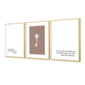 Kit 3 Quadros Minimalista Chave Frases Motivação Coração
