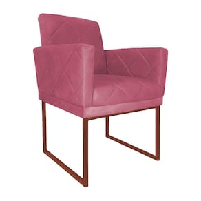 Poltrona Klara Suede Rosa Base Metálica Cobre - Vallisa Decor