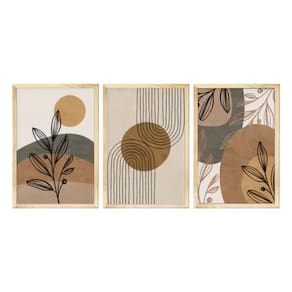 Kit 3 Quadros Boho Formas Plantas Cozinha Moldura Pinus